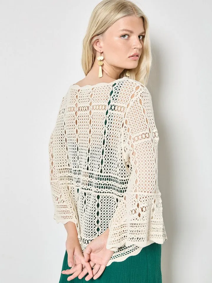Apricot Apricot Spitzenshirt Häkeloberteil mit Glockenärmeln, Beige, – Produktbild 4 von 5