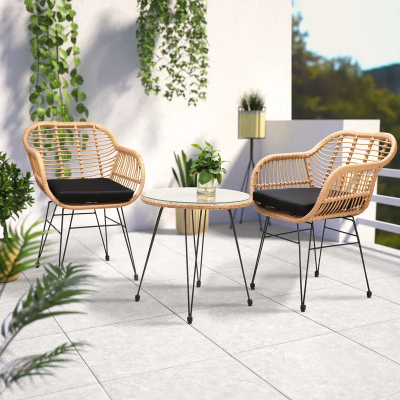 Casaria® Polyrattan Garten-Sitzgruppe Bali 3-tlg Natur/Schwarz, Beige, – Produktbild 2 von 2