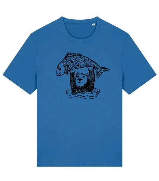 päfjes päfjes Björn der Bär & Fido der Fisch - Fair gehandeltes Männer/Unisex T-Shirt, Blau, – Produktbild 1 von 3