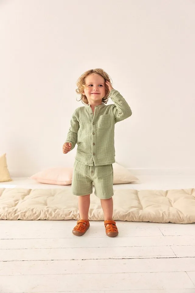 People Wear Organic People Wear Organic Langarmhemd, Musselin Freizeithemd GOTS zertifiziert, Grün, – Produktbild 2 von 3