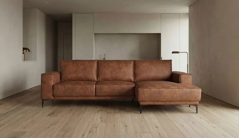 OTTO home Ecksofa OLAND Luxus-Microfaser L-Form, B: 280 cm, Skandi-Design, Braun, – Produktbild 2 von 5