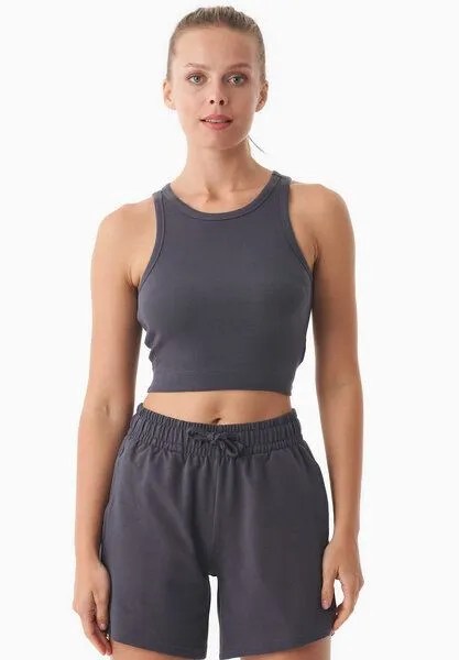 ORGANICATION ORGANICATION SONNIA | Cropped Rib Top aus Bio-Baumwolle, Shadow, – Produktbild 1 von 4