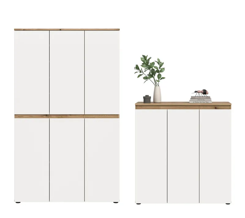 furnling Mehrzweckschrank-Set Sarca - in 5 trendigen Farben, (2-St., bestehend aus Kommode, Universalschrank), 1 Kleiderstange, großzügiger Stauraum durch 28 Fächer, Breite 235 cm, Weiß, – Produktbild 3 von 5
