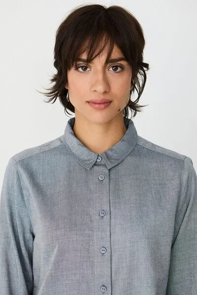 SKFK SKFK Langarm-Bluse ASUNE, Blue melange, – Produktbild 4 von 4