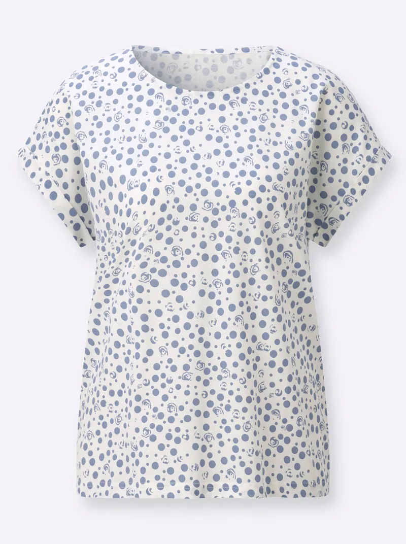 Witt Print-Shirt taubenblau-ecru-bedruckt, Taubenblau-ecru-bedruckt, – Produktbild 1 von 2