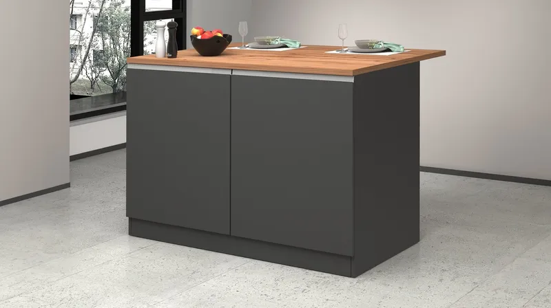 KOCHSTATION Kücheninsel KS-Sole, Breite 125 cm, mit 2 Türen, Grau, – Produktbild 3 von 8