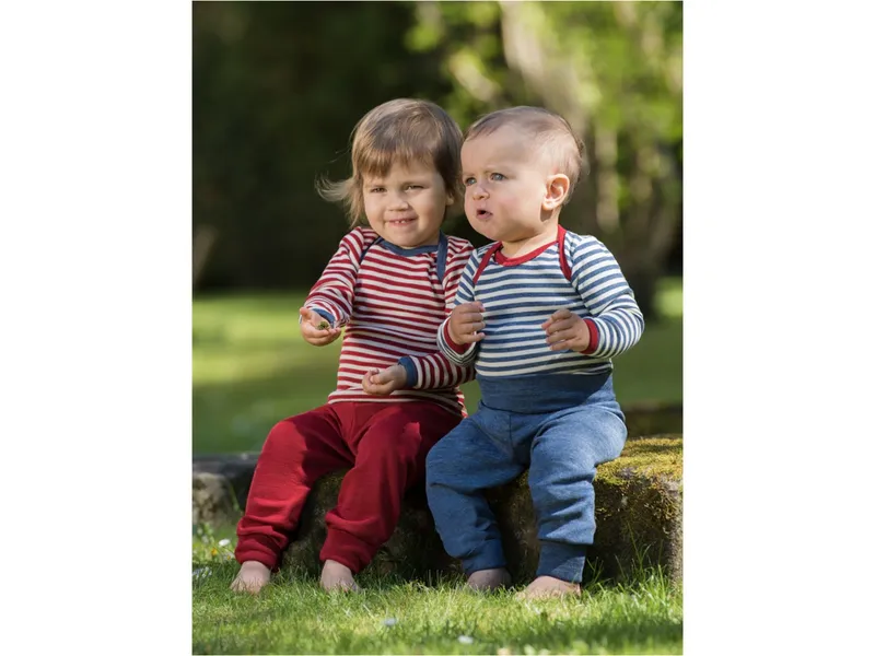 Engel natur Engel Natur Baby Schlupfhemd Langarm Bio-Merinowolle blau-geringelt Gr.98/104, Blau, – Produktbild 2 von 2