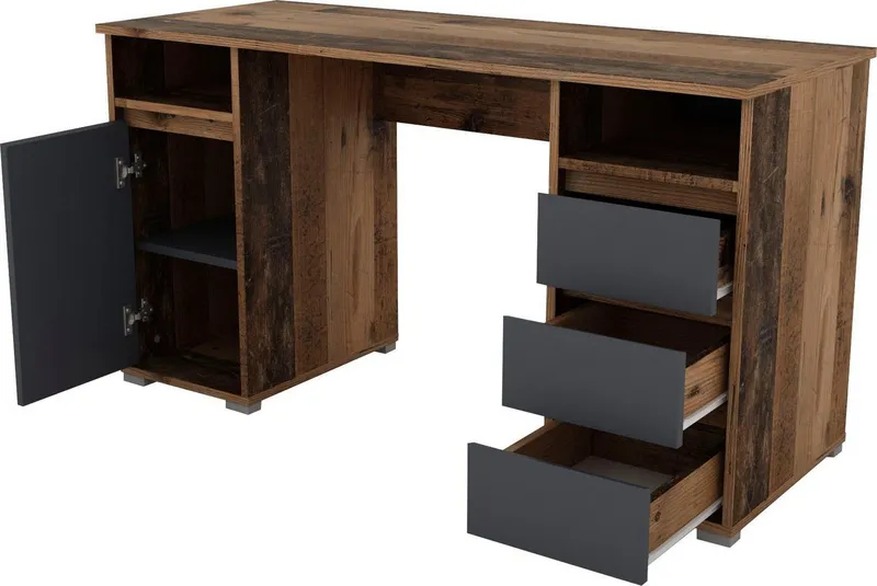 OTTO home Schreibtisch Leeds, Breite 138 cm, Computertisch mit Schubladen, im modernen Design, Braun, – Produktbild 5 von 5