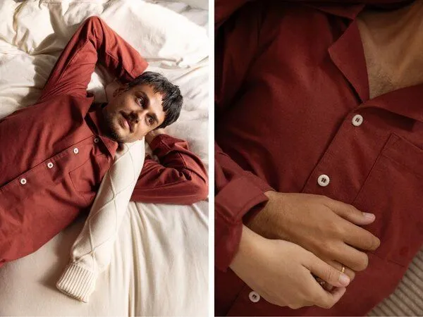 Yumeko Pyjamaoberteil Herren "Yumeko" aus Velvet Flanell, Red velvet, – Produktbild 1 von 3