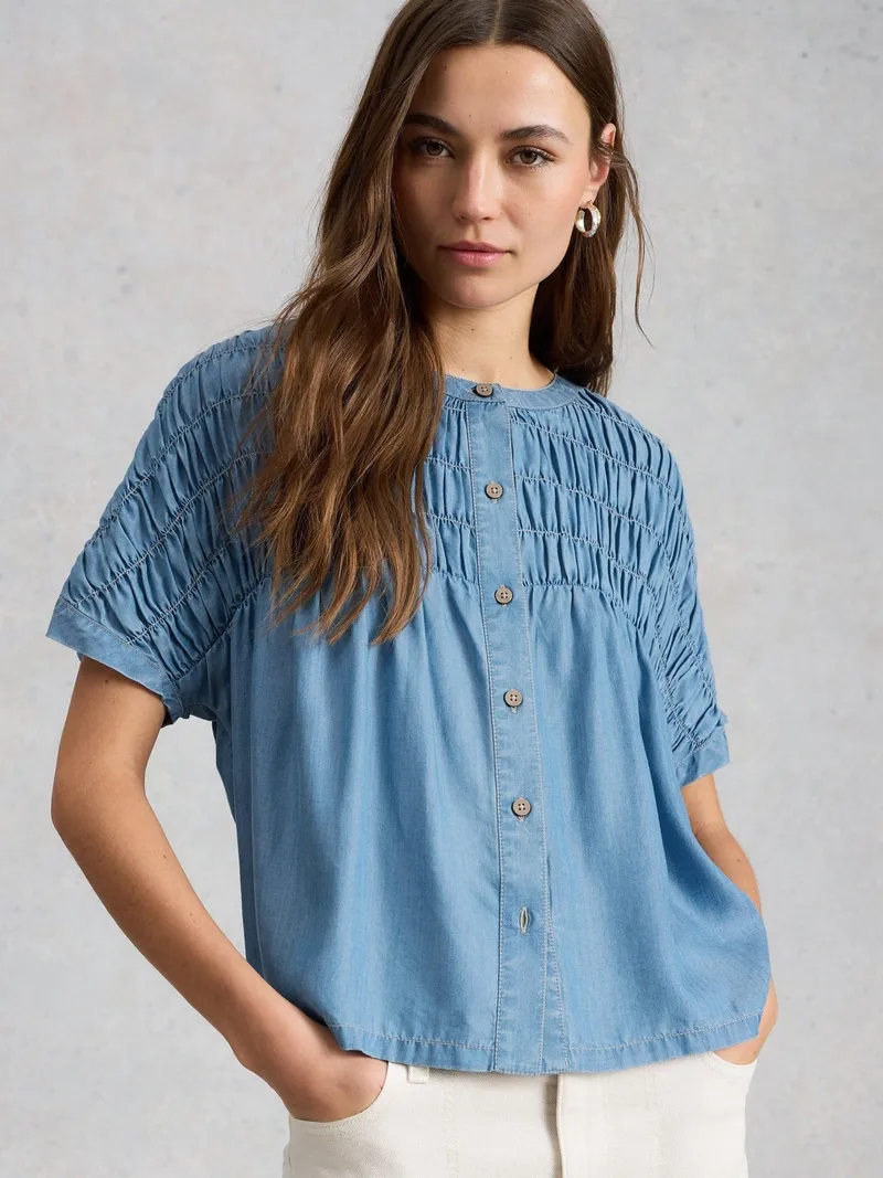 Chambray-Bluse Tammy - 34, Mittel denim, – Produktbild 3 von 4