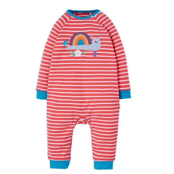 Frugi Frugi Baby-Strampler Schnecke melone-weiss gestreift Schlafanzug Remy – Produktbild 1 von 1