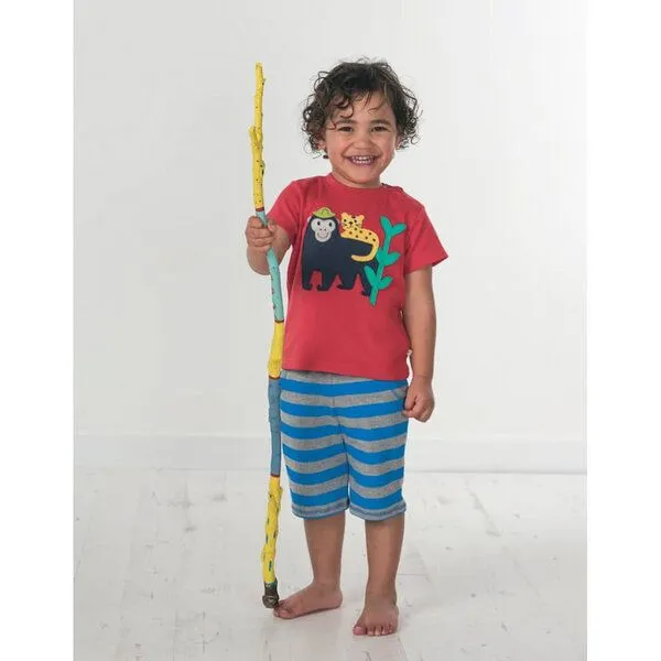 Frugi Frugi T-Shirt mit Gorilla und Tigerbaby-Applikation in Tomaten Rot – Produktbild 2 von 3