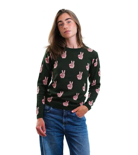 Gary Mash GARY MASH Pullover Lamona aus feinem Jacquardstrick, Peace (grün), – Produktbild 1 von 4