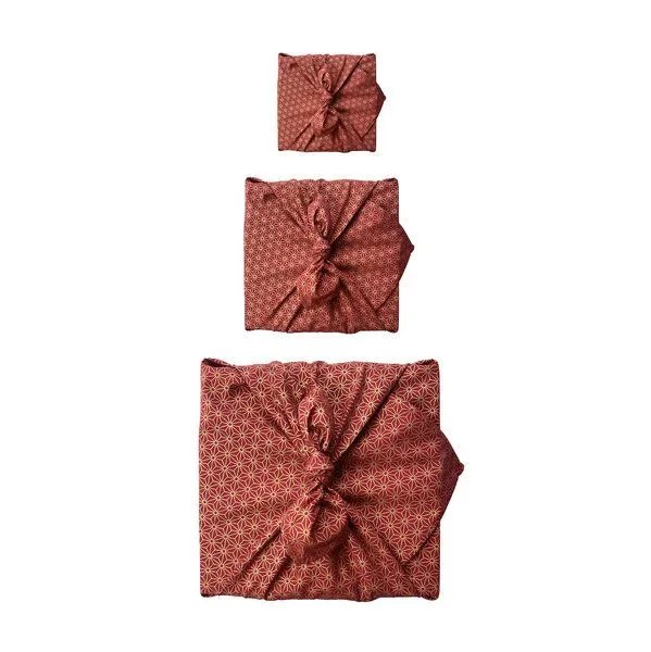 FabRap Gift Wrap FabRap Gift Wrap Wiederverwendbare Geschenkverpackung Furoshiki - Set mit drei Größen (einseitig), Ruby (dunkelrot), – Produktbild 1 von 4