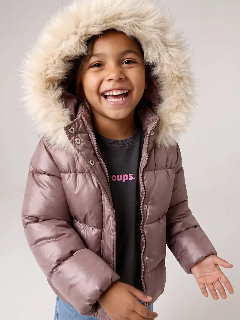 Vertbaudet Mädchen Steppjacke mit Kapuze und Fleecefutter, Malve, – Produktbild 2 von 4