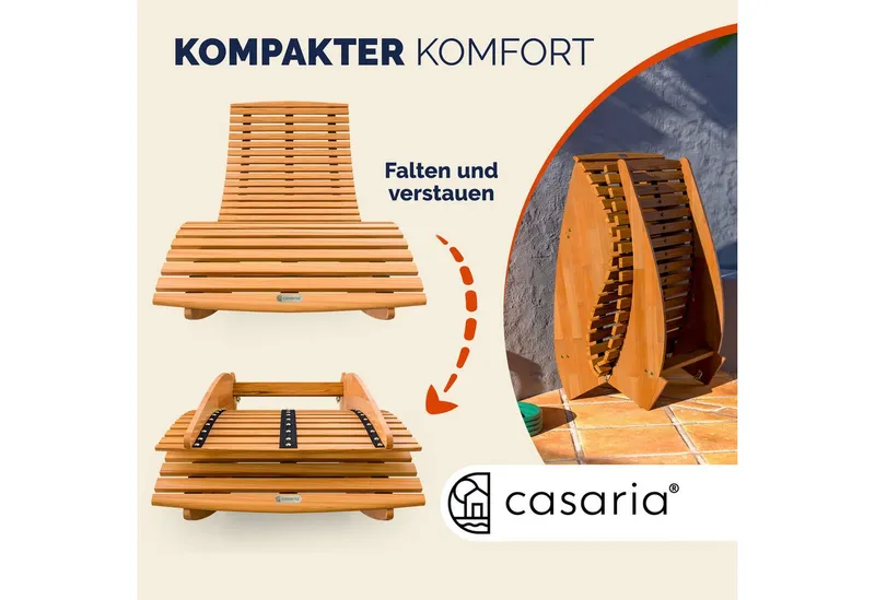 Casaria® Casaria® Saunaliege Java 2er-Set Akazie FSC®-zertifiziert mit Auflage Creme – Produktbild 5 von 7