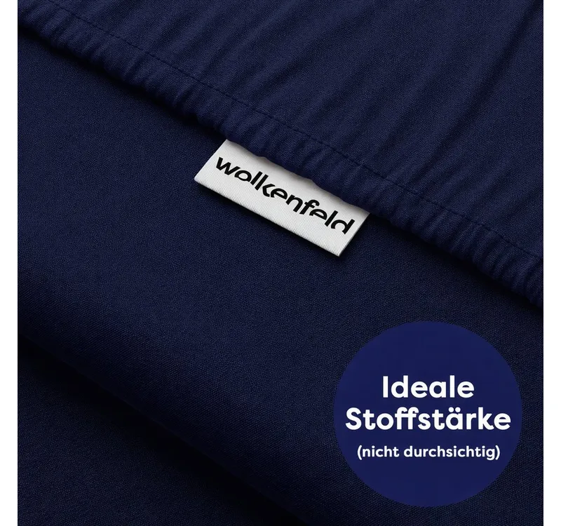 Wolkenfeld Spannbettlaken 100% Baumwolle - Superweiches Bettlaken für Matratzen von 5 bis 20cm, Jersey, Gummizug: rundum, (1 Stück), Rutschfest & Blickdicht - 90x200, 140x200, 160x200, 180x200 200x200, Blau, – Produktbild 3 von 5