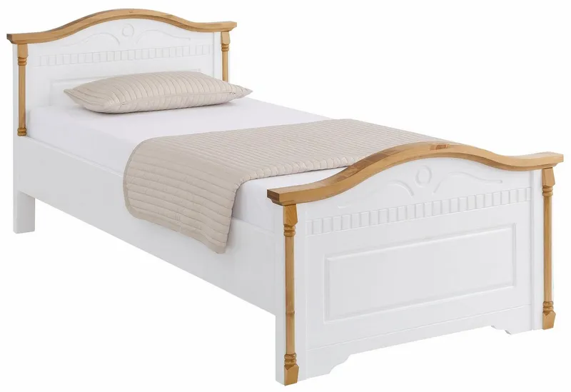 OTTO home Massivholzbett Graz, hohe Belastbarkeit, klassischer Landhausstil, FSC® zertifiziert (Breite/Belastbarkeit 180cm/220 KG, 90cm/=120KG), mit dekorativen Fräsungen, inklusive Lattenrost, Weiß, – Produktbild 1 von 8