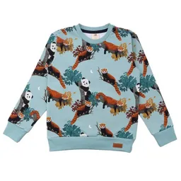 Walkiddy Baby Sweatshirt GOTS zertifiziert, blau, „Panda Friends“ Allover, Bio-Baumwolle, weich – Walkiddy – Produktbild 1 von 1