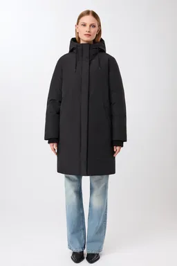 LangerChen LangerChen Damen vegan Lange Kapuzenjacke Schwarz – Produktbild 1 von 1