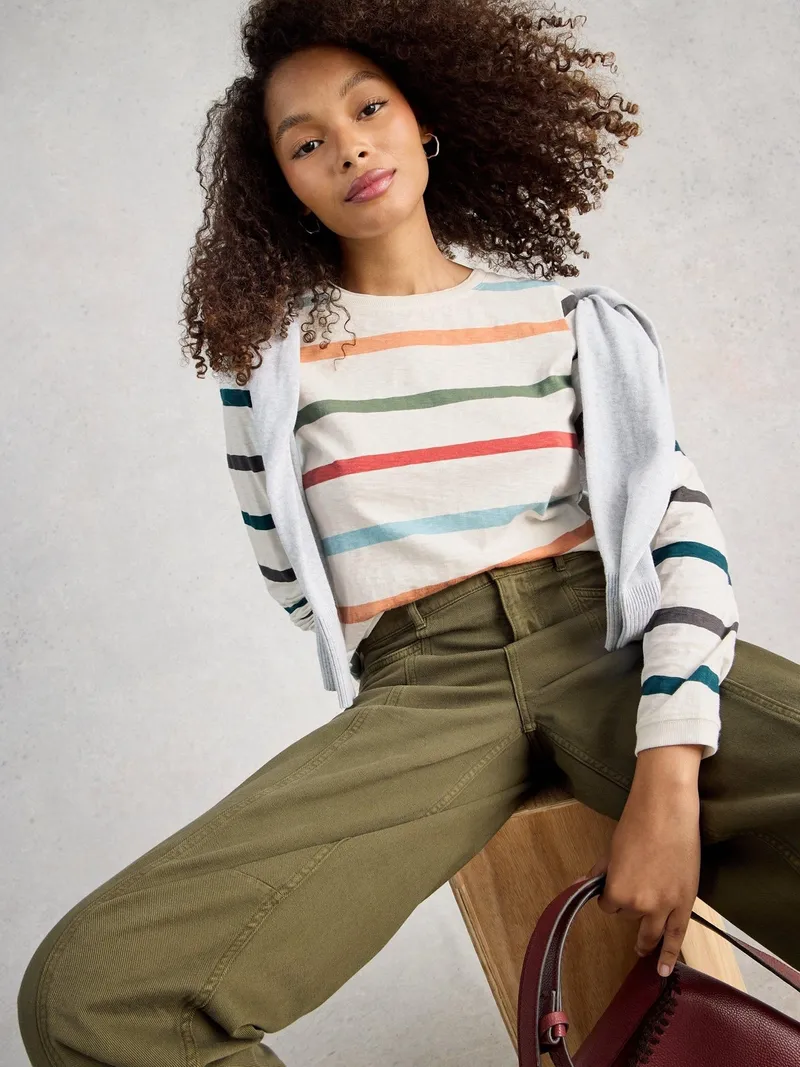 White Stuff Gestreiftes Langarmshirt Clara - 34, Elfenbein multi, – Produktbild 1 von 4
