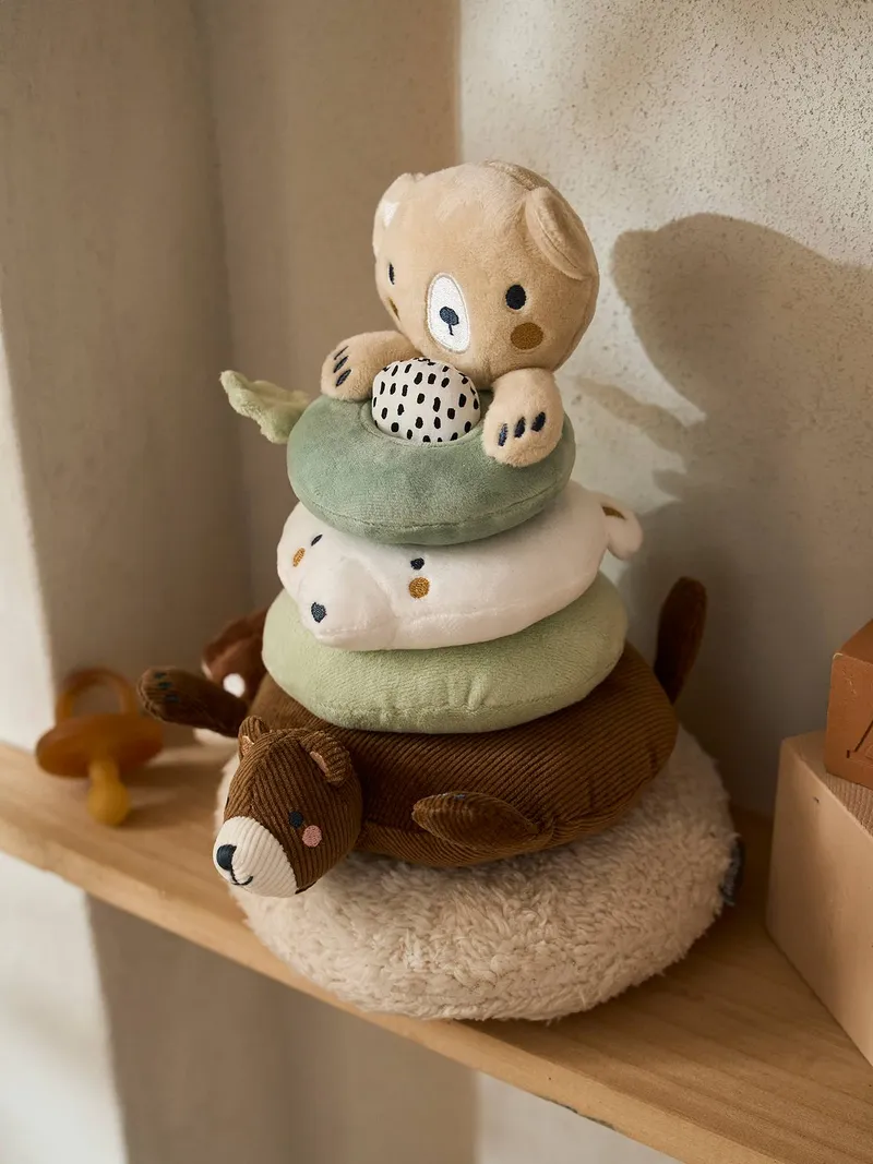 Vertbaudet Baby Stapelturm aus Stoff GRÜNER WALD, Braun, – Produktbild 1 von 4