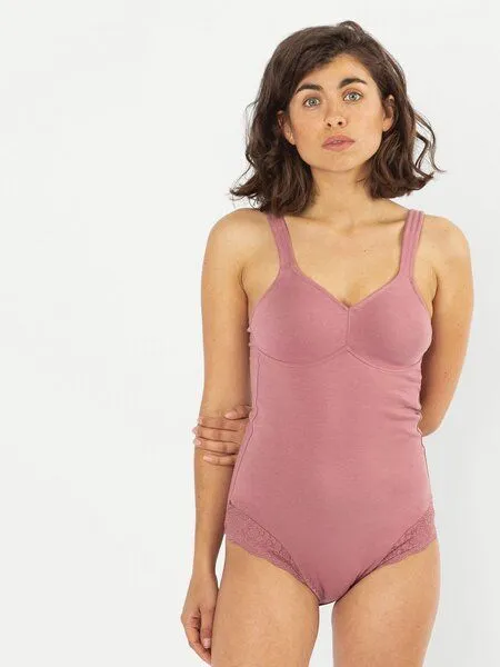erlich textil erlich textil Magdalena Body mit Spitze aus Bio-Baumwolle, made in Europe, Mauve, – Produktbild 1 von 6