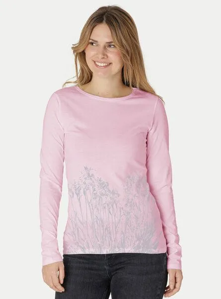 Peaces.bio - handbedruckte Biomode Peaces.bio - handbedruckte Biomode Langarmshirt Damen Mystic Iris, Rosa, – Produktbild 2 von 2