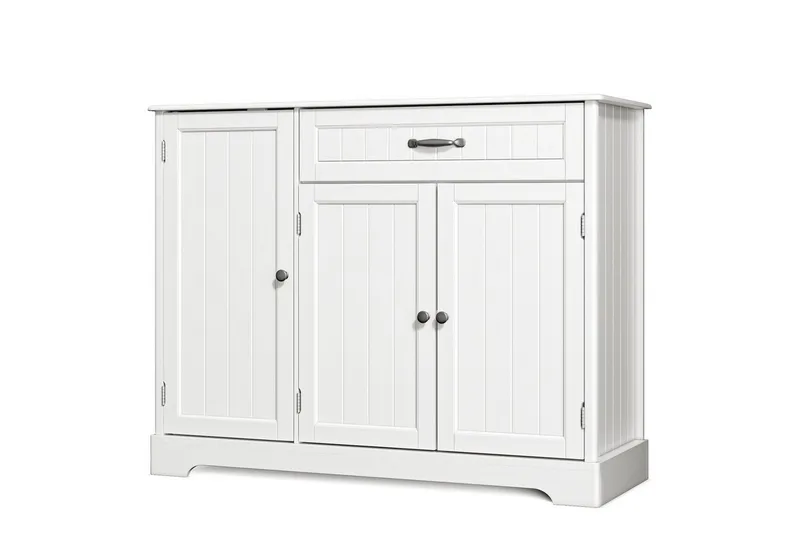 Blishom Sideboard Küchen-Sideboard mit 1 Schublade, 3 Türen und Türablagen, Zusätzliche Fächer für Gewürze, Vorräte und Küchenzubehör, Weiß, – Produktbild 3 von 5