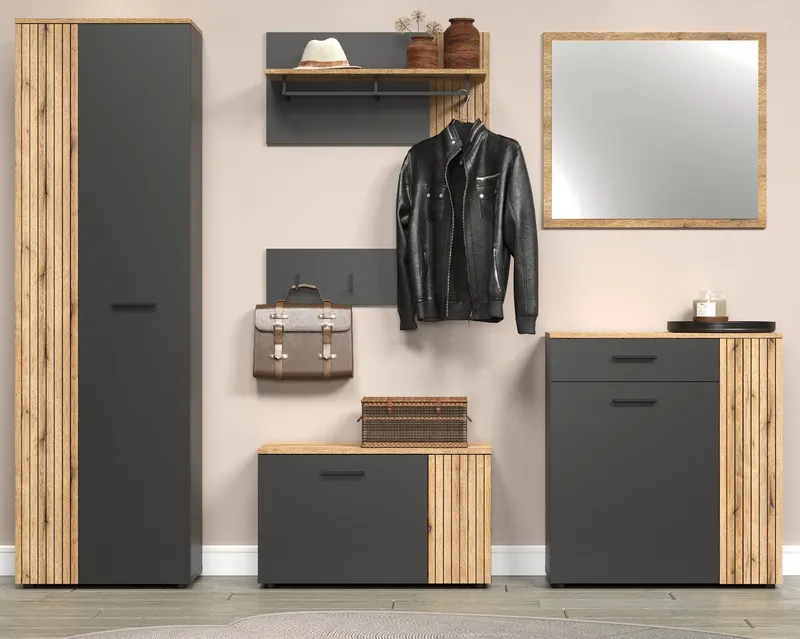 Furn.Design Garderoben-Set Avila, (in grau/Anthrazit mit Evoke Eiche Staboptik, Komplett-Set 6-teilig), variable Inneneinteilung, Grau, – Produktbild 2 von 5
