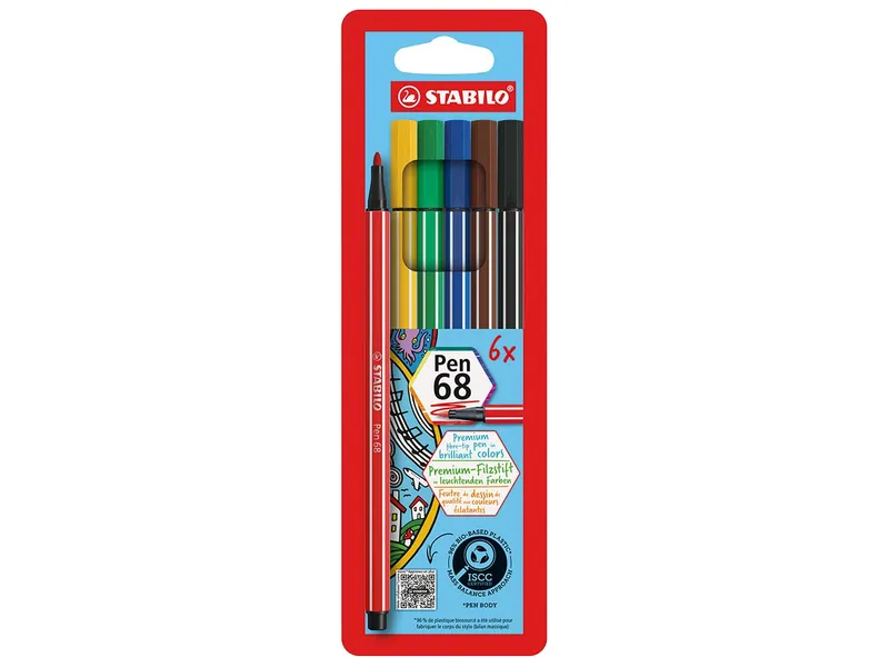 Stabilo STABILO Filzstift "Pen 68", ISCC Plus 96%, 6er-Set – Produktbild 1 von 1