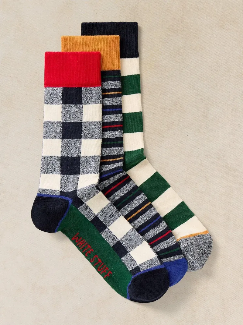 White Stuff 3er-Pack gemusterte Socken - 41-43, Marineblau multi, – Produktbild 1 von 2