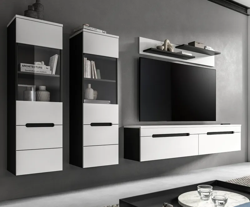 Inn.Furn Wohnwand Cooper, (Wohnkombination in Weiß matt und Basalt Grau, hängend oder stehend, Breite ca. 270 cm), mit Soft-Close, Weiß, – Produktbild 1 von 5