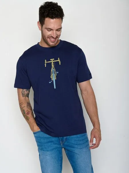 GreenBomb GREENBOMB Bike Front Stamp Fusion - Lässiges Oversize-T-Shirt aus Bio-Baumwolle / hochwertiger Print / GOTS / Fair & Vegan, Blau (marineblau), – Produktbild 1 von 4