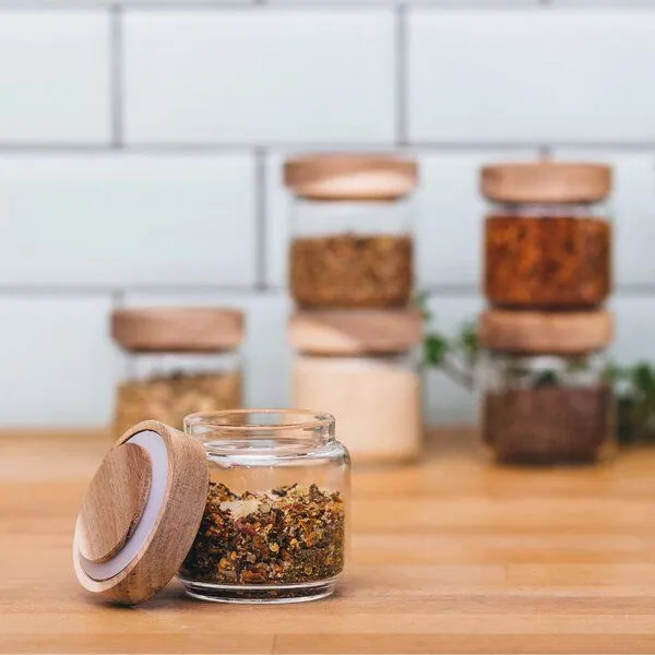 Econovo Econovo Gewürzgläser mit Holzdecke | 150ml (Set 6-tlg.) | Kollektion Rund – Produktbild 2 von 4