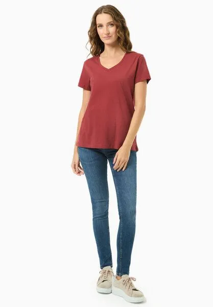 ORGANICATION ORGANICATION Damen Basic T-Shirt aus Bio-Baumwolle mit V-Ausschnitt, Merlot, – Produktbild 1 von 4
