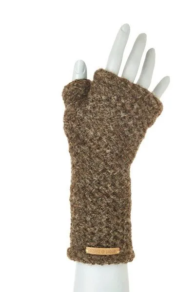 short'n'pietz short'n'pietz Schurwollhandstulpen mit Wabenstrickmuster, handgestrickt, Antikbraun, – Produktbild 1 von 1