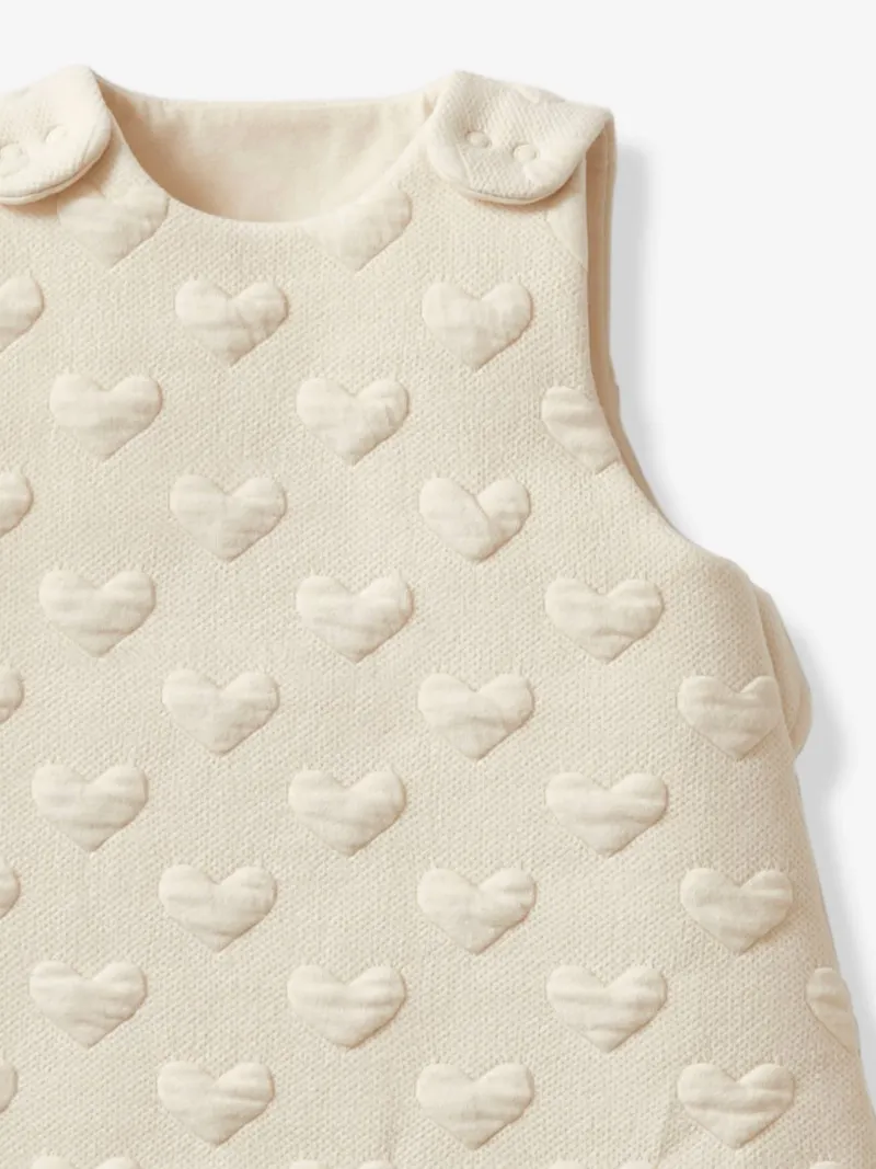 Vertbaudet Ärmelloser Baby Schlafsack JACQUARD TOG 2, Wollweiß herzen, – Produktbild 3 von 3