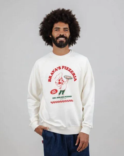 Brava Fabrics Brava Fabrics Hot & Brava Pizza Sweatshirt Weiß – Produktbild 3 von 4