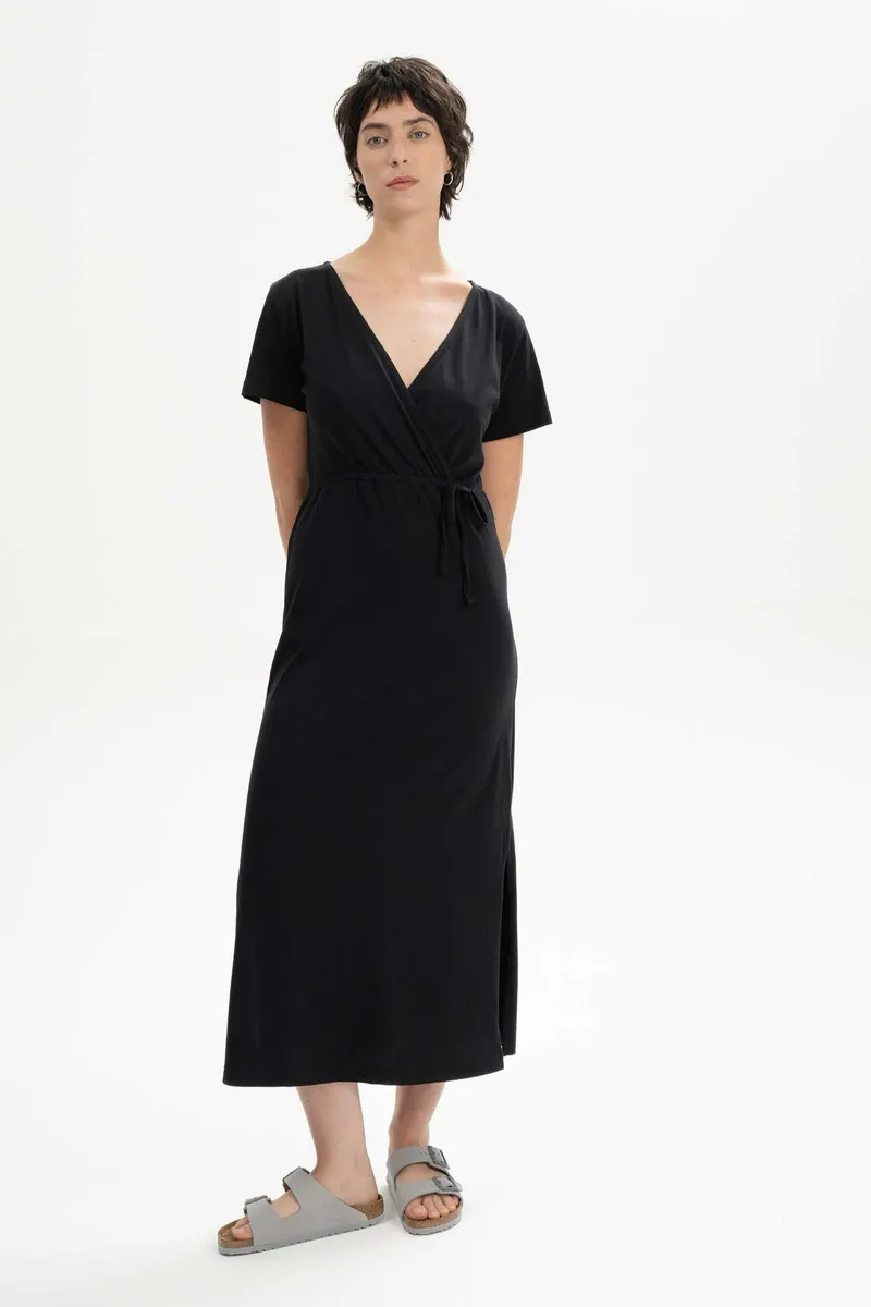MELA MELA Damen vegan Kleid V-Ausschnitt Lang Shreoshi Schwarz, Schwarz, – Produktbild 2 von 2