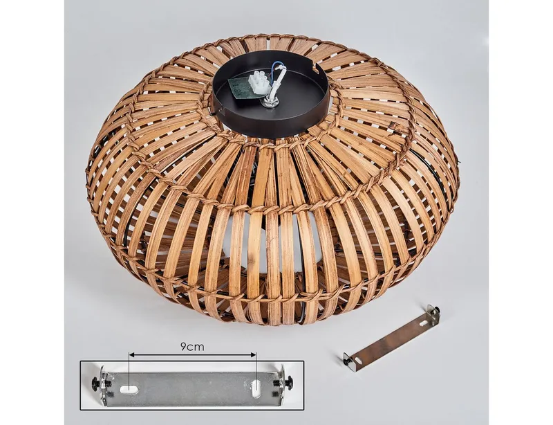 hofstein Deckenleuchte moderne Deckenlampe aus Metall/Bambus in Schwarz/Natur/Dunkelbraun, ohne Leuchtmittel, Deckenleuchte m. Lichteffekt, Ø 40 cm, 3 x E27, ohne Leuchtmittel, Beige|braun, – Produktbild 5 von 5