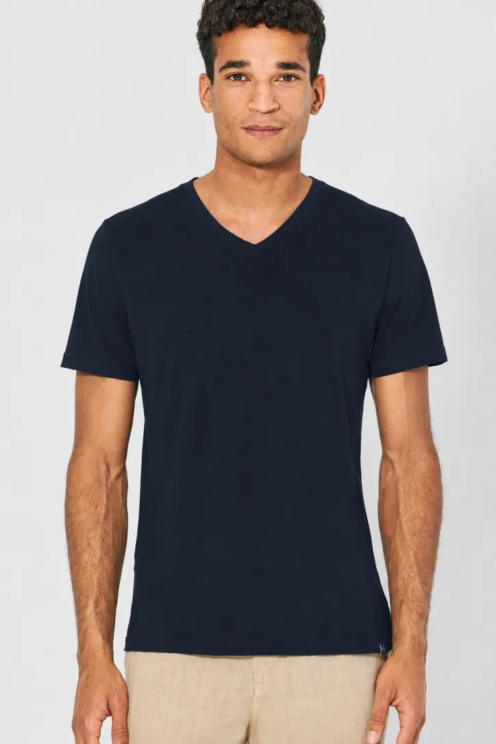 HempAge Hempage Herren vegan T-Shirt Mit V-Ausschnitt Slim Fit Marineblau, Blau, – Produktbild 2 von 2