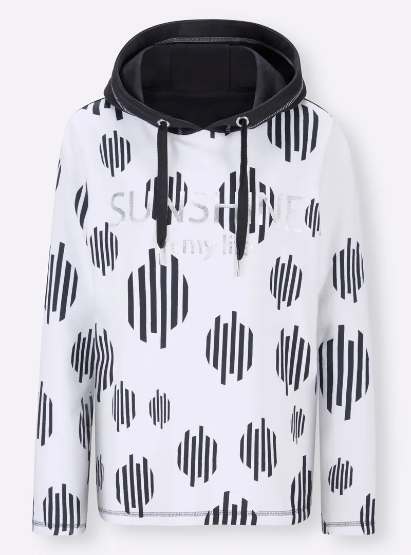heine Kapuzensweatshirt marine-ecru-bedruckt, Marine-ecru-bedruckt, – Produktbild 1 von 2