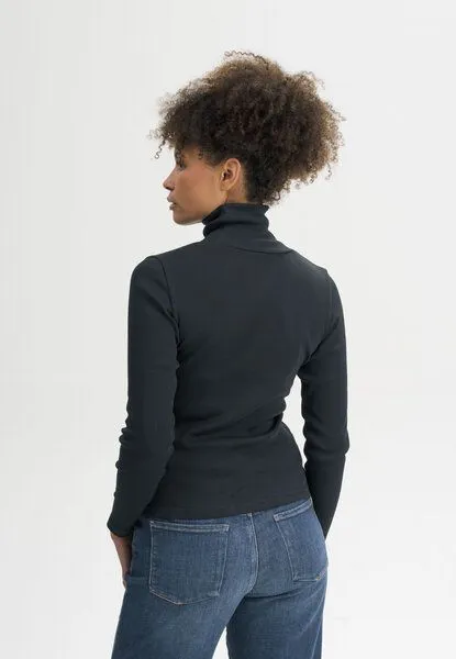 MELA MELA Ripp Rollkragen Langarmshirt Style MUNLI aus 100% Bio-Baumwolle, Schwarz, – Produktbild 2 von 4