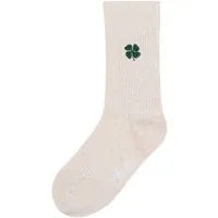 MELA MELA Gerippte Socken Stickerei 1er Pack, Cream melange / klee, – Produktbild 2 von 3