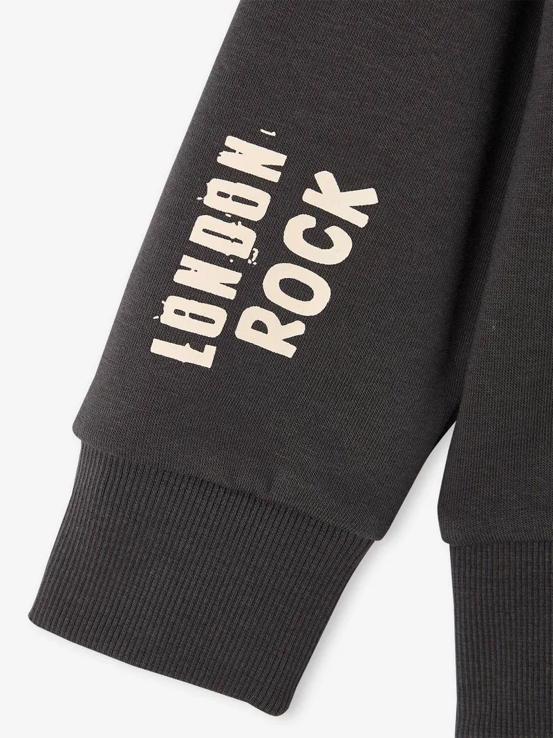 Vertbaudet Kapuzensweatshirt London-Motive Jungen, Anthrazit, – Produktbild 3 von 3