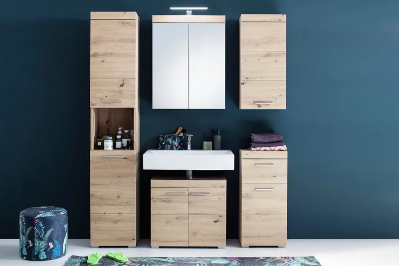welltime Hochschrank Avena Badezimmerschrank 2-türig mit offenem Fach - 2 verstellbare Böden, Beige, – Produktbild 5 von 5