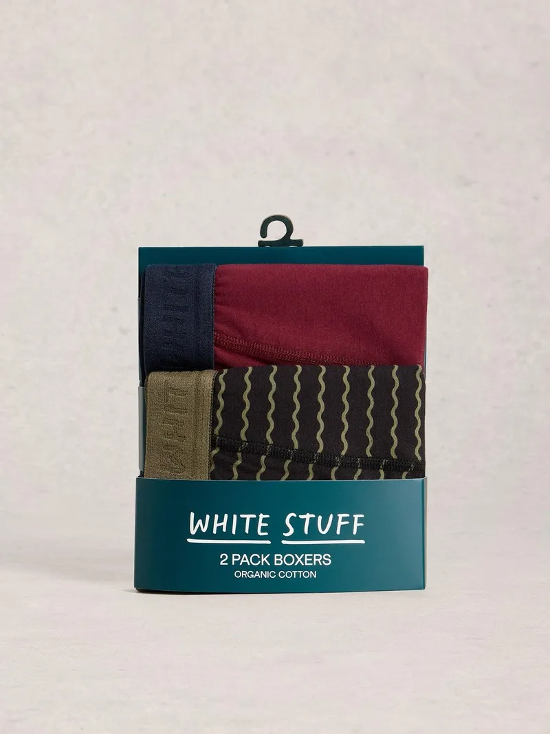 White Stuff 2-er Pack Boxershorts Hove Stripe & Uni - M, Schwarz print, – Produktbild 1 von 4
