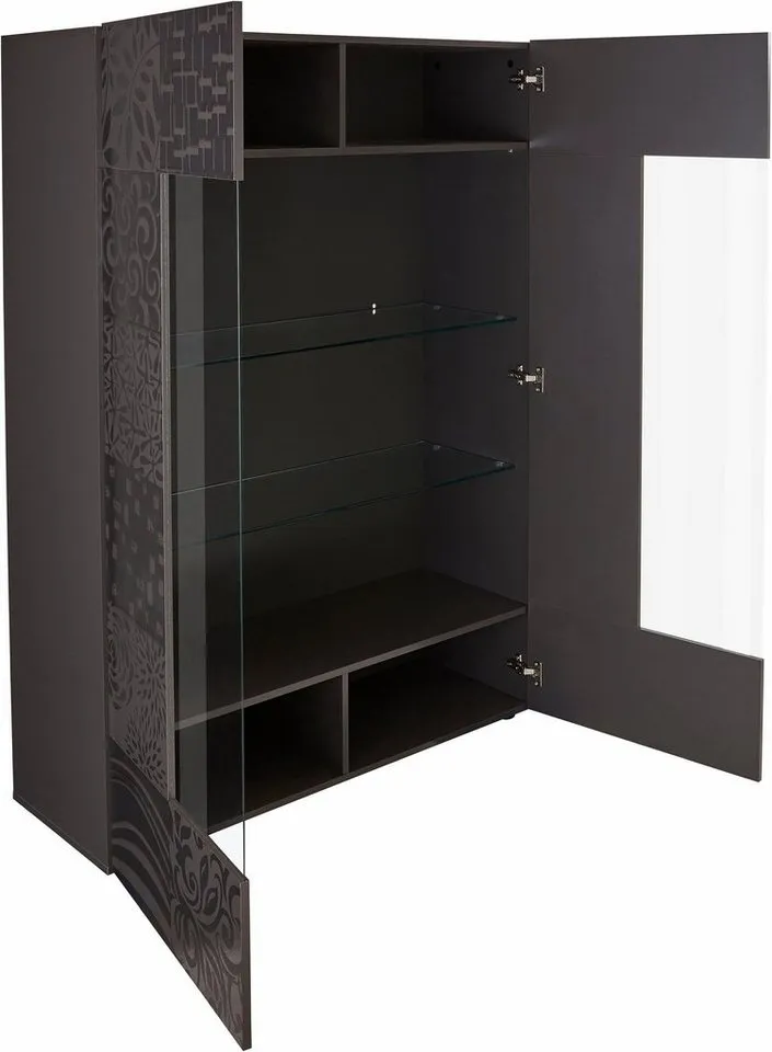 Home affaire Vitrine Miro Stauraumvitrine, Höhe 166 cm mit dekorativem Siebdruck, Grau, – Produktbild 4 von 5