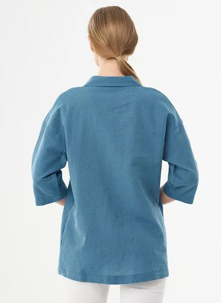 ORGANICATION ORGANICATION Bluse aus Leinen und Bio-Baumwolle, Petrol blue, – Produktbild 4 von 4